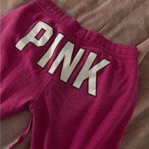 PINK Victoria's Secret Hot Pink Track Joggers with White Logo